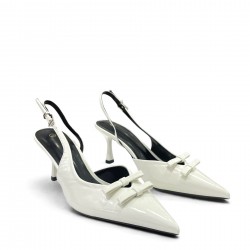 Open heel pointed patent leather pumps in White