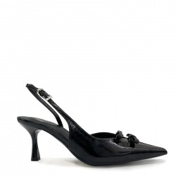 Open heel pointed patent leather pumps in Black