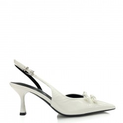 Open heel pointed patent leather pumps in White