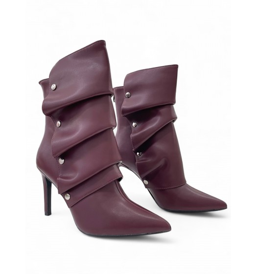 Μπορντό Ankle boots με κουμπωτή φάσα