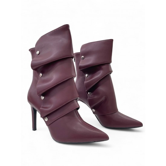 Μπορντό Ankle boots με κουμπωτή φάσα