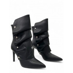 Μαύρα Ankle boots με κουμπωτή φάσα