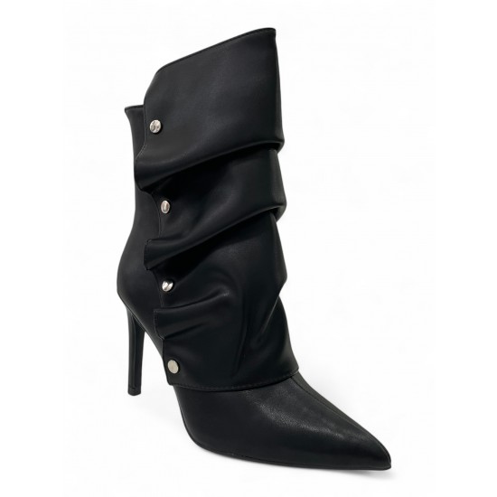 Μαύρα Ankle boots με κουμπωτή φάσα