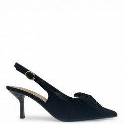 Suede Slingback Γόβες με Μεγάλο Φιόγκο - Μαύρο