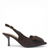 Suede Slingback Γόβες με Μεγάλο Φιόγκο - Καφέ Σοκολατί