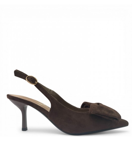 Suede Slingback Γόβες με Μεγάλο Φιόγκο - Καφέ Σοκολατί