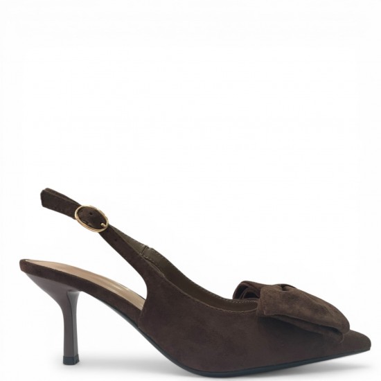 Suede Slingback Γόβες με Μεγάλο Φιόγκο - Καφέ Σοκολατί