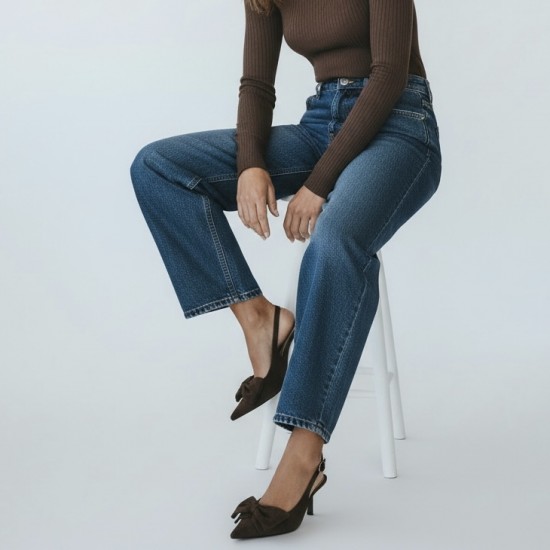 Suede Slingback Γόβες με Μεγάλο Φιόγκο - Καφέ Σοκολατί