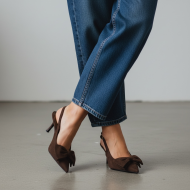 Suede Slingback Γόβες με Μεγάλο Φιόγκο - Καφέ Σοκολατί