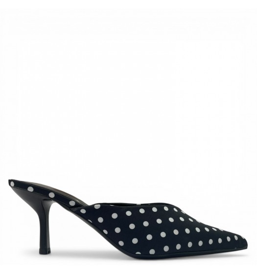 Γυναικεία Mules Μυτερά με Λεπτό Τακούνι – Μαύρο Πουά