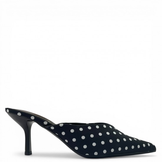 Γυναικεία Mules Μυτερά με Λεπτό Τακούνι – Μαύρο Πουά