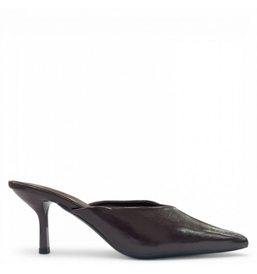 Γυναικεία Mules Μυτερά με Λεπτό Τακούνι – Καφέ Σκοτεινό