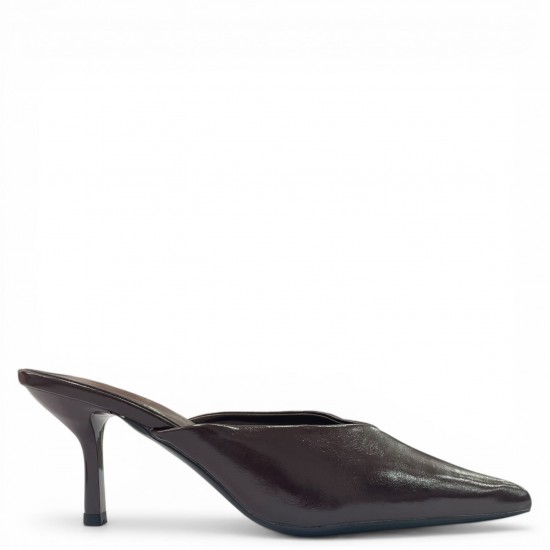 Γυναικεία Mules Μυτερά με Λεπτό Τακούνι – Καφέ Σκοτεινό