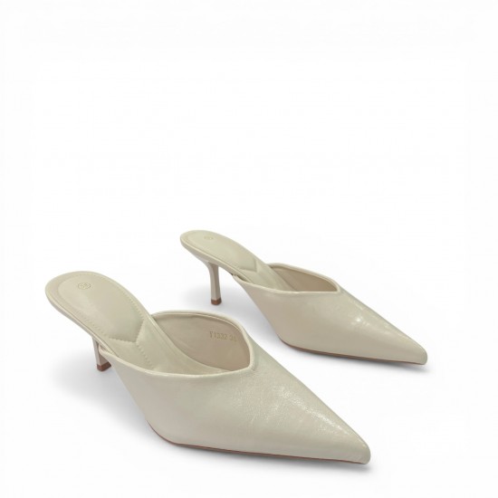 Γυναικεία Mules Μυτερά με Λεπτό Τακούνι – Μπέζ