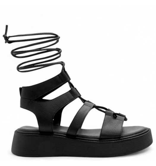 Flatform Σανδάλια με κορδόνια σε Μαύρο