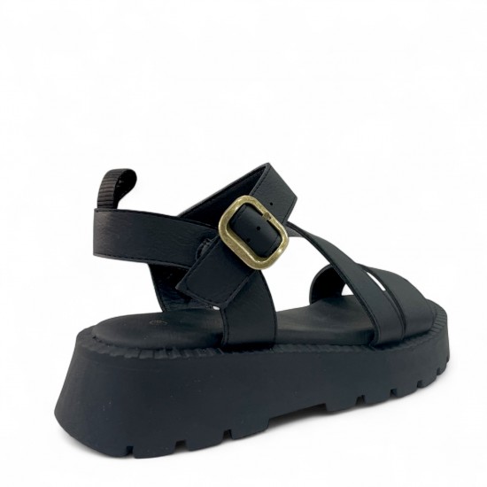 Σανδάλια Flatform με λουράκια και μπαρέτα Μαύρο