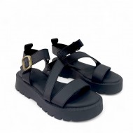 Σανδάλια Flatform με λουράκια και μπαρέτα Μαύρο