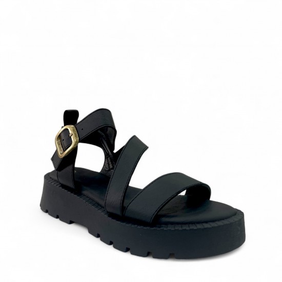 Σανδάλια Flatform με λουράκια και μπαρέτα Μαύρο