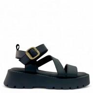 Σανδάλια Flatform με λουράκια και μπαρέτα Μαύρο