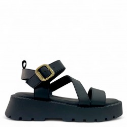 Σανδάλια Flatform με λουράκια και μπαρέτα Μαύρο