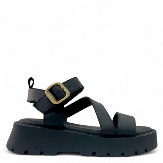 Σανδάλια Flatform με λουράκια και μπαρέτα Μαύρο