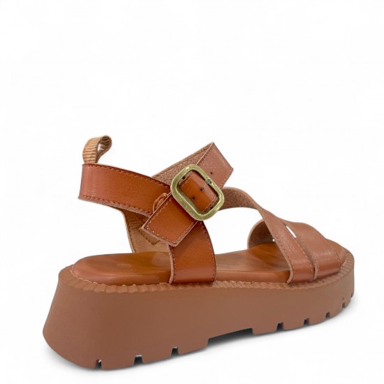 Σανδάλια Flatform με λουράκια και μπαρέτα Κάμελ