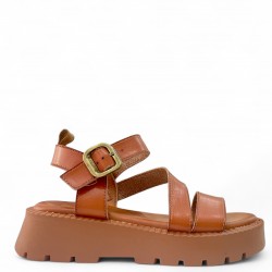 Σανδάλια Flatform με λουράκια και μπαρέτα Κάμελ