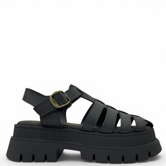 Γυναικεία Fisherman Sandals με Chunky Πλατφόρμα-Μαύρο