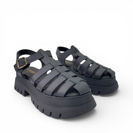 Γυναικεία Fisherman Sandals με Chunky Πλατφόρμα-Μαύρο