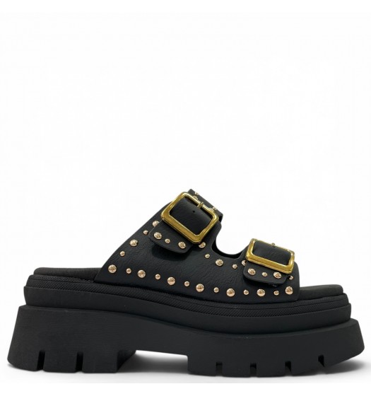 Platform Sandals με Τρουκς & Διπλή Αγκράφα-Μαύρο