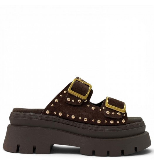 Platform Sandals με Τρουκς & Διπλή Αγκράφα-Καφέ