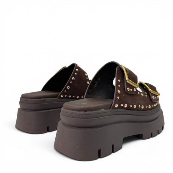 Platform Sandals με Τρουκς & Διπλή Αγκράφα-Καφέ