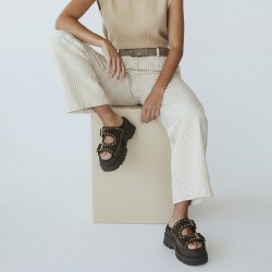 Platform Sandals με Τρουκς & Διπλή Αγκράφα-Καφέ