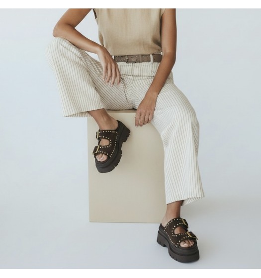 Platform Sandals με Τρουκς & Διπλή Αγκράφα-Καφέ