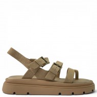 Γυναικεία Suede Σανδάλια Flatforms με Λουράκια-Μπέζ