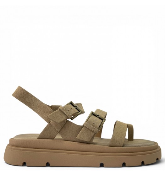 Γυναικεία Suede Σανδάλια Flatforms με Λουράκια-Μπέζ