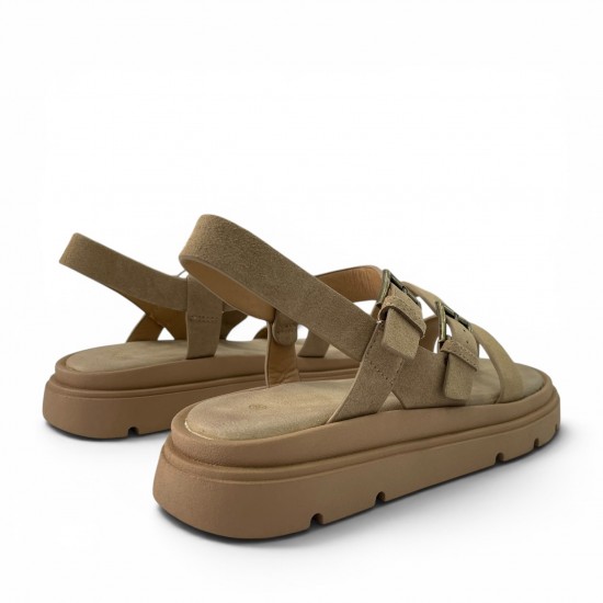 Γυναικεία Suede Σανδάλια Flatforms με Λουράκια-Μπέζ