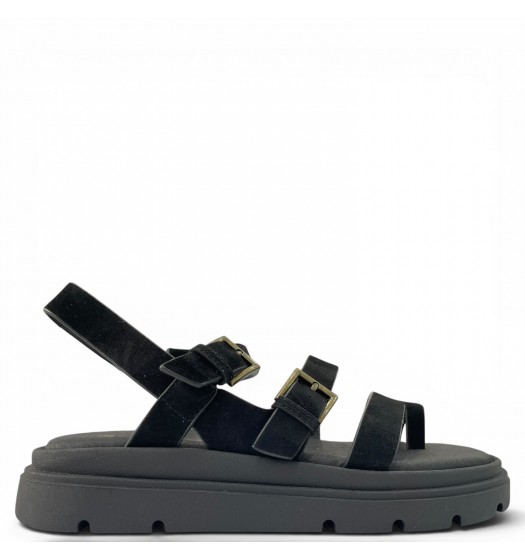 Γυναικεία Suede Σανδάλια Flatforms με Λουράκια-Μαύρο