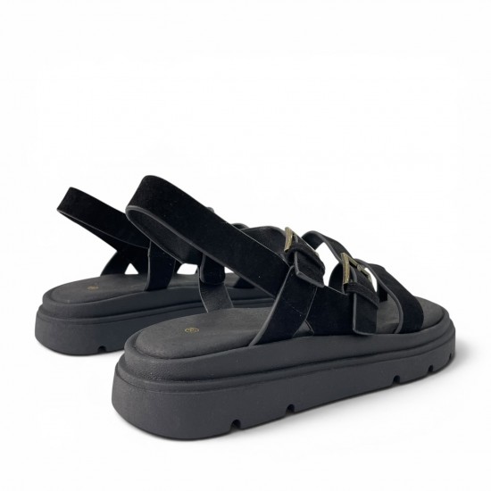 Γυναικεία Suede Σανδάλια Flatforms με Λουράκια-Μαύρο