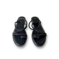 Flat sandals with crystal straps in Black